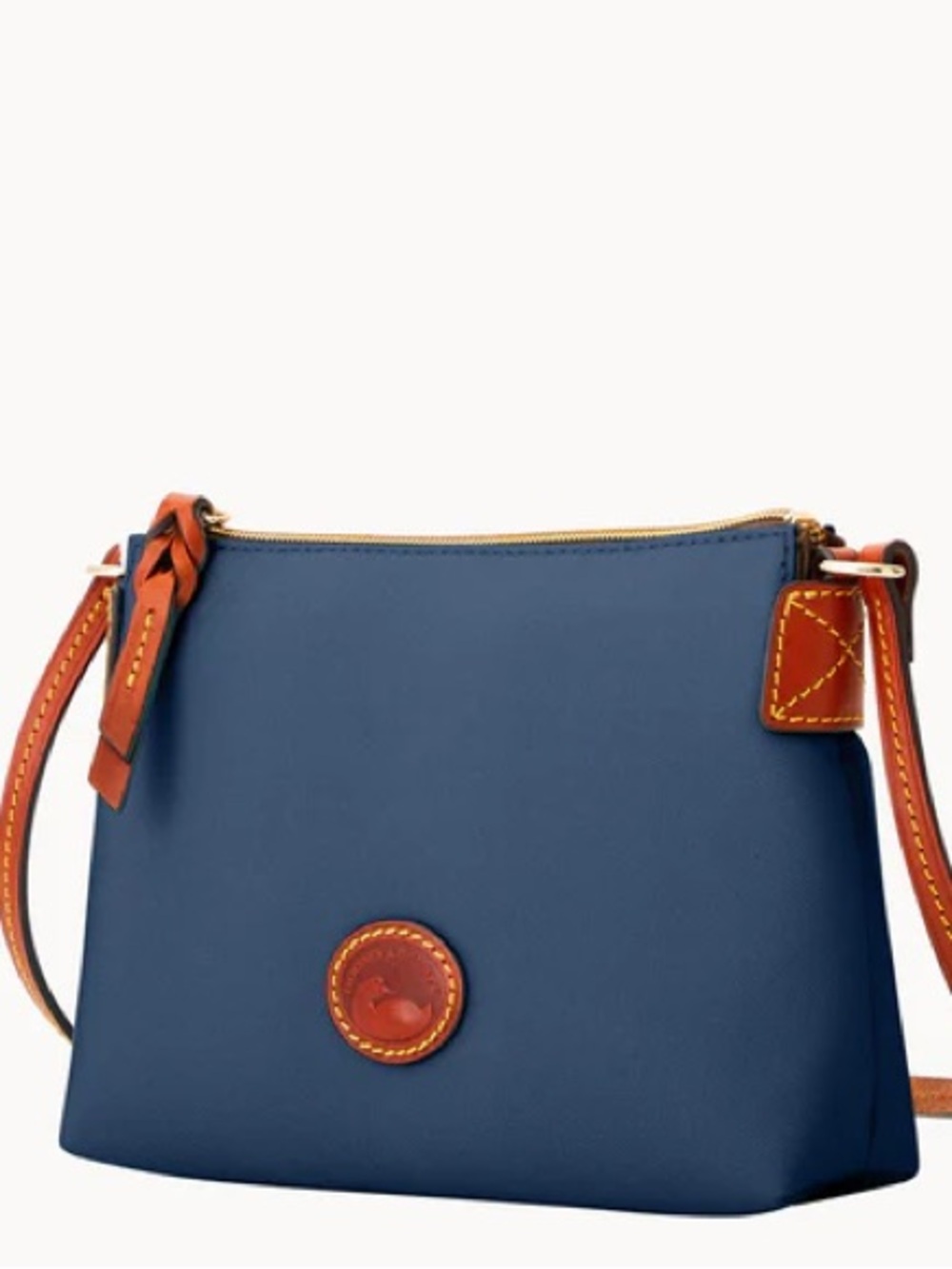 Dooney & Bourke Navy Nylon‎ Crossbody Pouchette with Brown Leather Trim